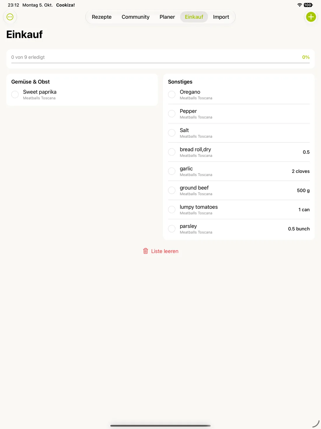 Cookiza! iPad – Organizza la spesa.